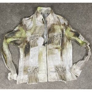 Womens Track Jacket  Sheer Mesh Tie Die Long Sleeve Zipper Size Small